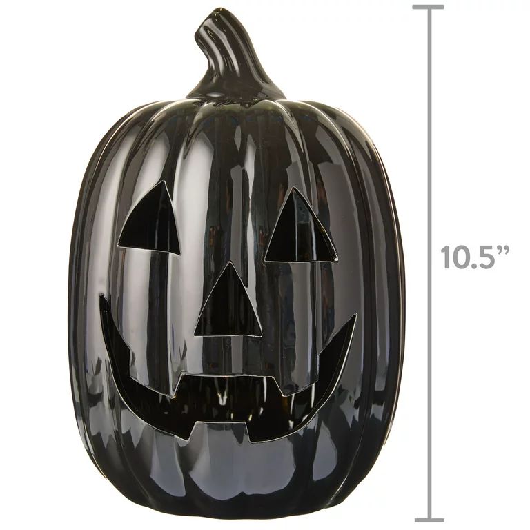 Way To Celebrate Halloween Black Ceramic Light-Up Pumpkin Decor, 10.5" | Walmart (US)