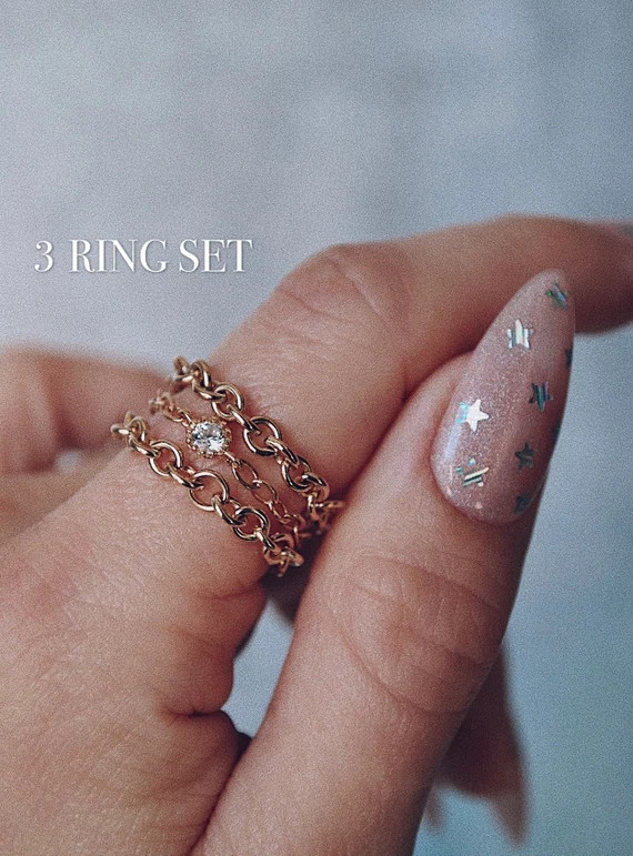 Gold stacking rings Stackable rings Gold chain ring Gold | Etsy | Etsy (US)