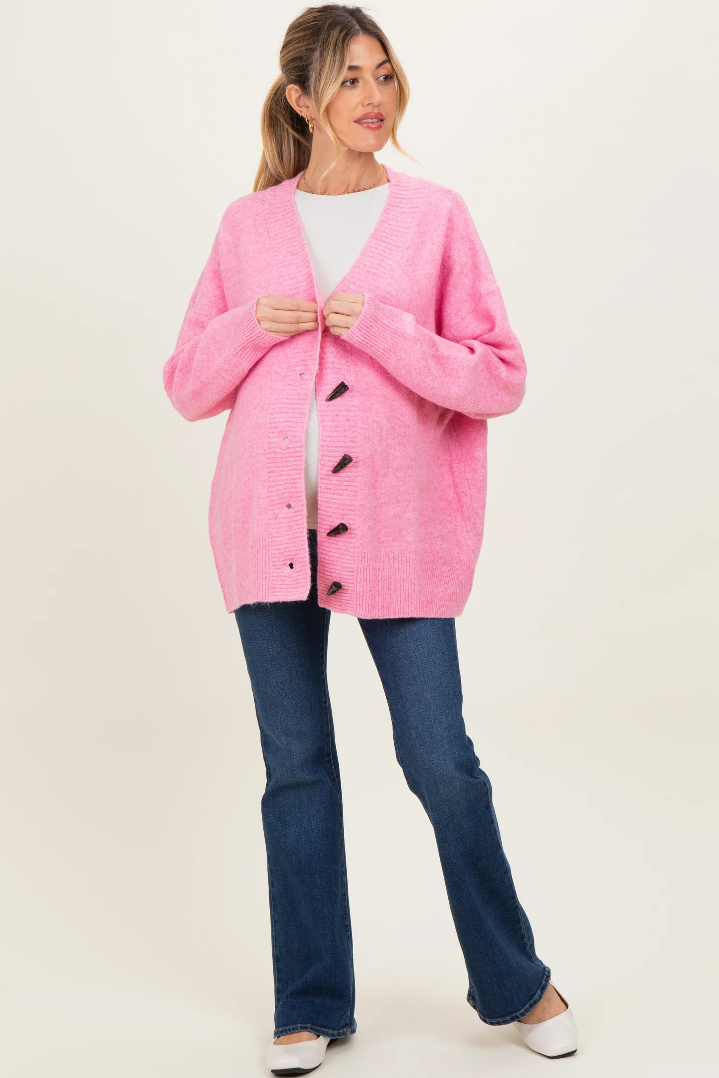 Green Oversized Maternity Toggle Button Cardigan | PinkBlush Maternity