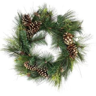 Northlight 30 in. Unlit Artificial Mixed Pine with Pine Cones and Gold Glitter Christmas Wreath-3... | The Home Depot