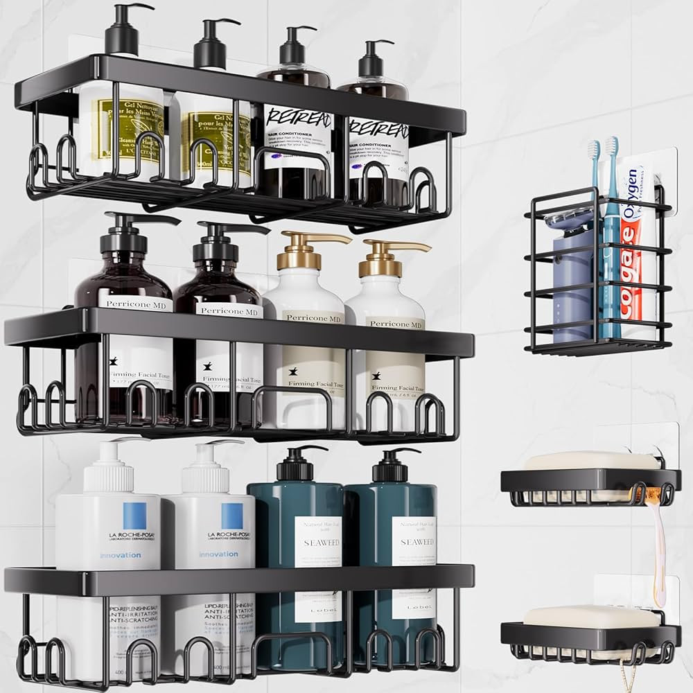 Veken Adhesive Shower Caddy 6-Pack,Heavy Weight Bearing,Large Wall Mounted Shower Shelves Rack,Or... | Amazon (US)