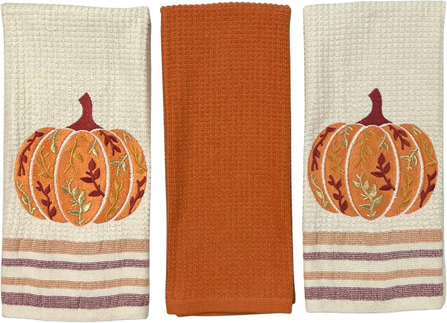 Fall Thanksgiving Kitchen Hand Dish Towels, Orange Creme Pumpkin, Set of 3 | Amazon (US)