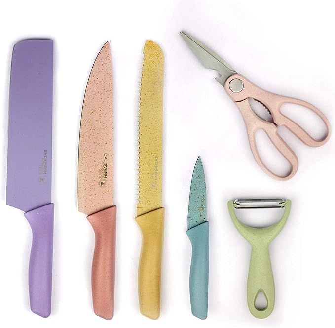 6 piece colorful designer stainless steel chef's kitchen knife set-colorful stainless steel knife... | Amazon (US)