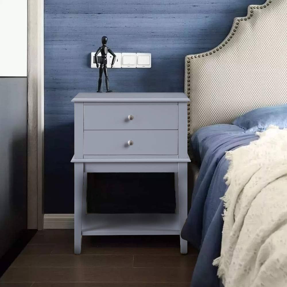 Grey Nightstand with 2 Drawers Tall 28", Modern End Table Storage Shelf for Living Room, Large Be... | Amazon (US)