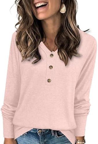 XMTOPYE Womens Tops Long Sleeve Shirts Fall Winter Casual V Neck Button Knit Pullover Lightweight... | Amazon (US)