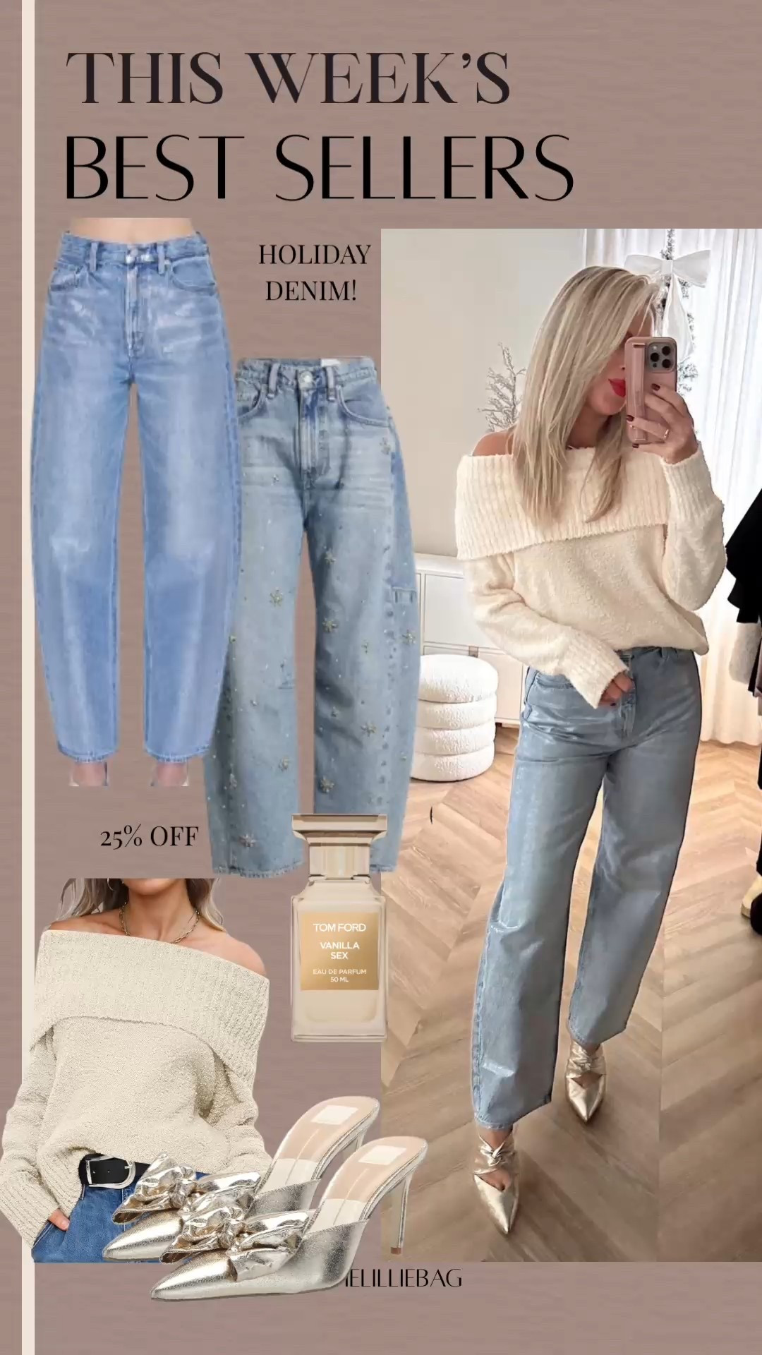 Best seller holiday denim! 

Winter style! Sweater is sooo cozy and Amazon! More colors I’m in small. Cute for NYE✨✨🪩
Jeans tts! I’m in 27. Go up if in between! 

Coated jeans. Party style. Winter profits. Metallic. 

#LTKSaleAlert #LTKHoliday #LTKootd