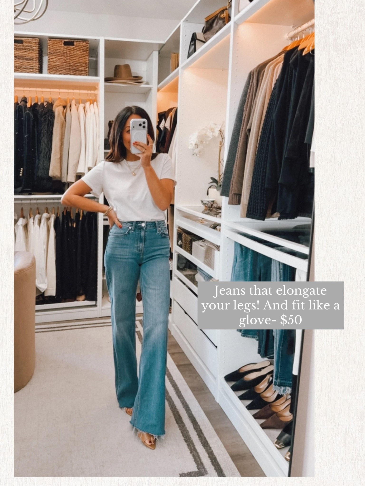 These jeans have the best flattering fit and just $50🔥 fit TTS Wearing them in the 
32in inseam- perfect with heels 