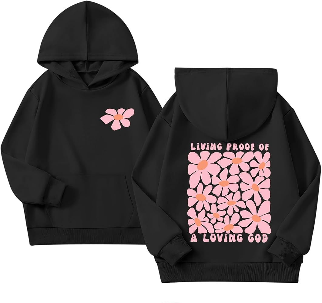 Cute Christian Graphic Hoodies For Girls God Flower Hoodie Kids Jesus Sweatshirt Religious Bible ... | Amazon (US)