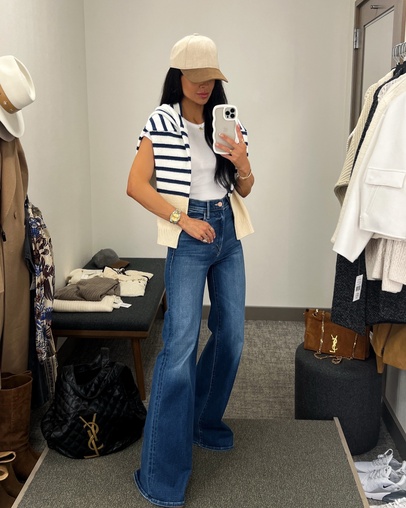 Nordstrom anniversary sale 2025
Fall outfit ideas 
Madewell stripe sweater wearing an XS
Mother wide leg jeans - wearing a 24
AllSaints white tee
Marc fisher tan suede boots 
Nordstrom baseball cap
#nordstrom #nsale 

#LTKFindsUnder100 #LTKSaleAlert #LTKSeasonal