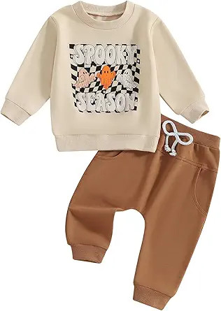 Toddler Baby Boys Halloween Outfit Ghost Letters Print Sweatshirt and Solid Jogger Pants Set Fall... | Amazon (US)