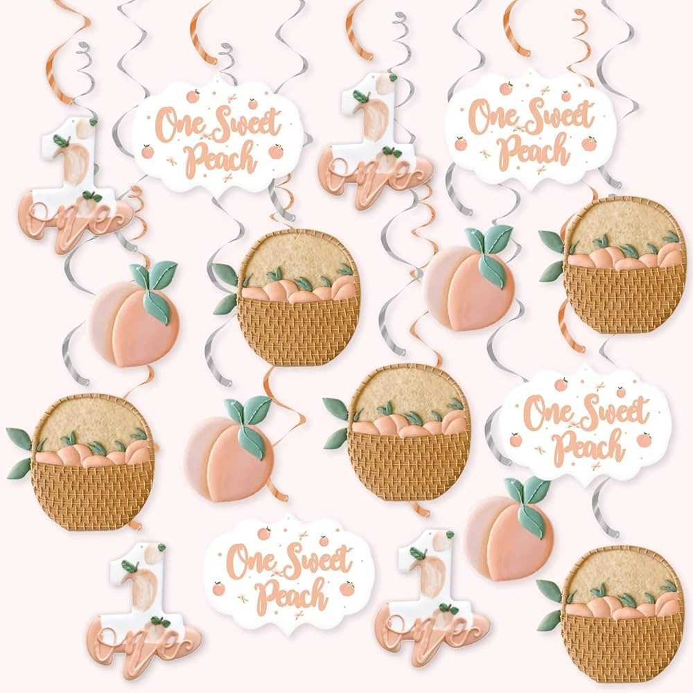 K KUMEED Peach Birthday Party Decorations 20Pcs One Sweet Peach Hanging Swirls for Baby Girls Swe... | Amazon (US)