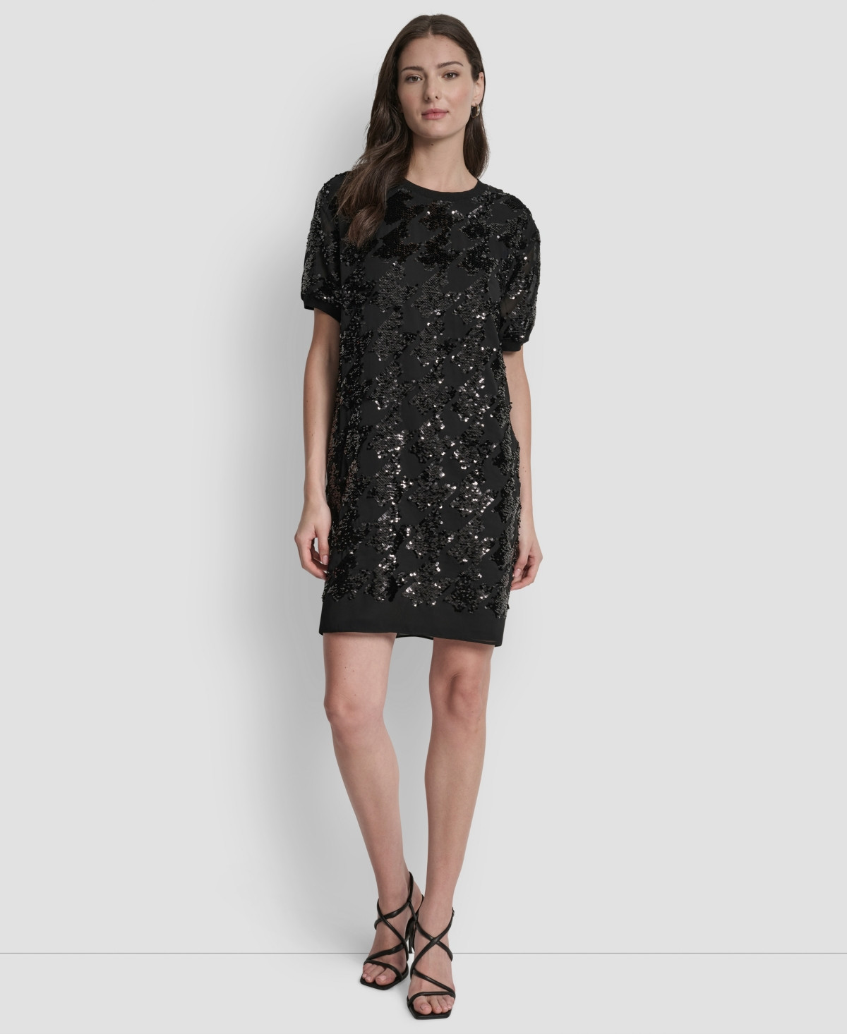 Dkny Women's Short Sleeve Sequin Tunic Dress - Black/Black | Macy's