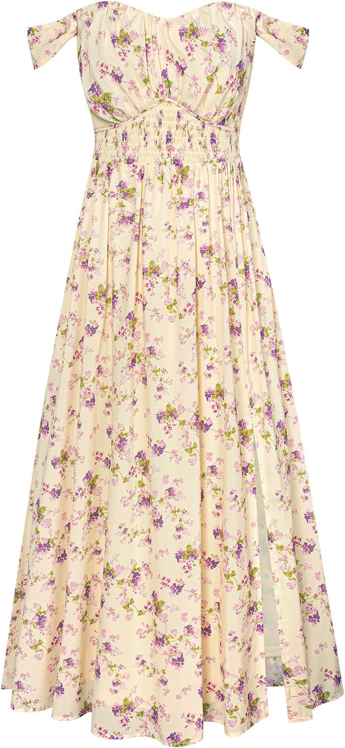 GRACE KARIN 2024 Women's Summer Floral Print Flowy A Line Maxi Dresses Sleeveless Smocked Off Sho... | Amazon (US)