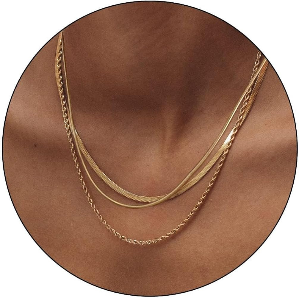 KENIY Gold Layered Necklaces for Women,Dainty 18K Gold Plated Chain Necklace for Women Gold Herri... | Amazon (CA)