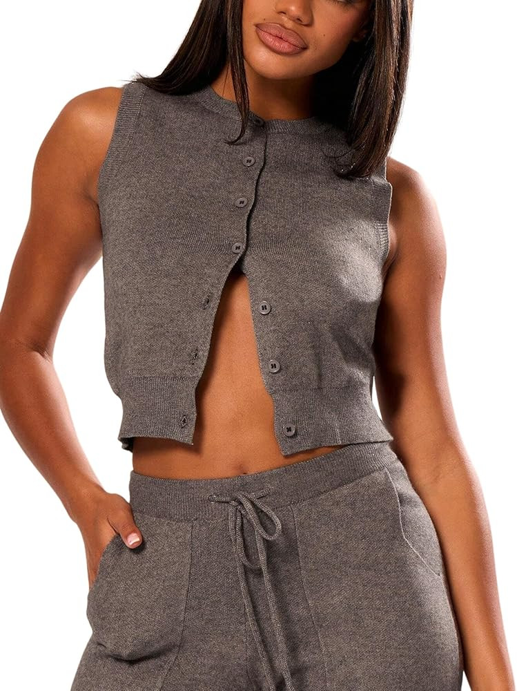 MARZXIN Women Sleeveless Knit Sweater Vest Knitted Button Through Tank Top | Amazon (US)