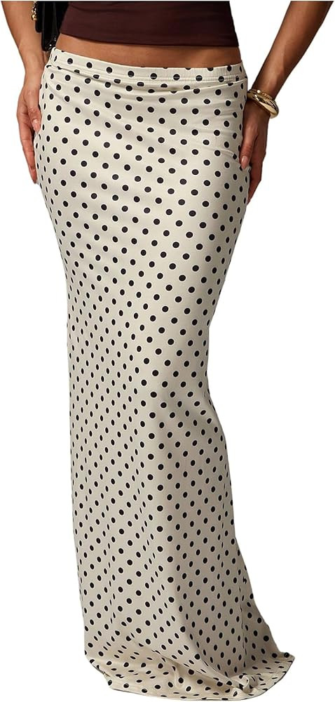 SweatyRocks Women's Polka Dots Bodycon Maxi Skirt Elegant Low Waist Fishtail Skirts | Amazon (US)