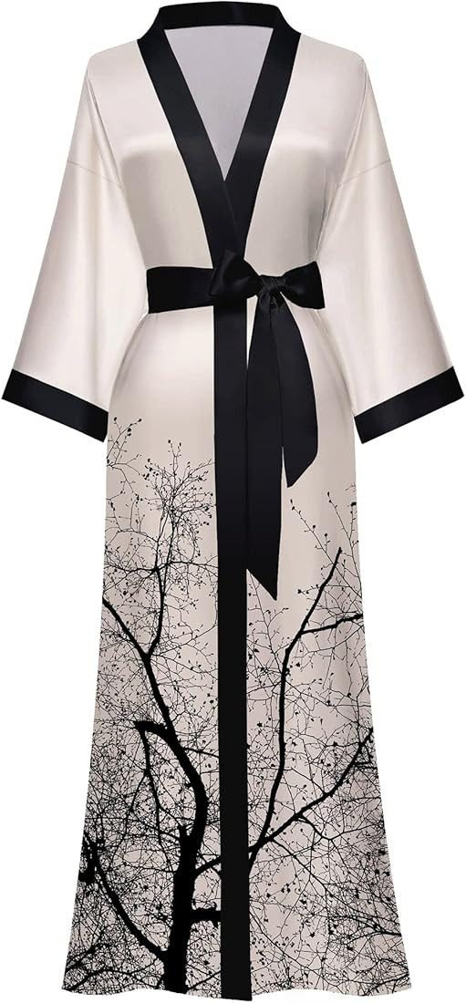 Kihnop Women's Floral Long Kimono Robe Long Satin Robe Long Silk Robe Ladies Kimonos Silky Bathro... | Amazon (US)