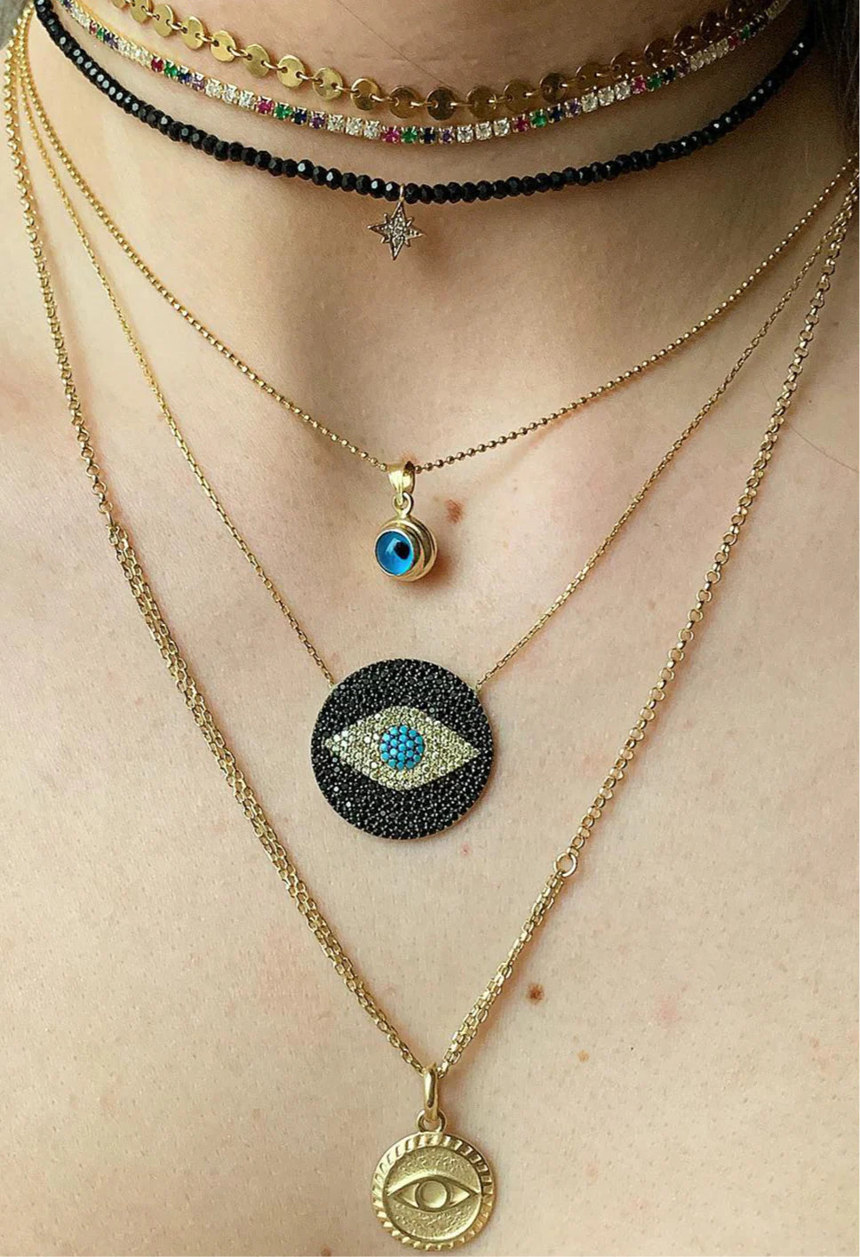 Golden Evil Eye Disk Necklace | Ragen Jewels