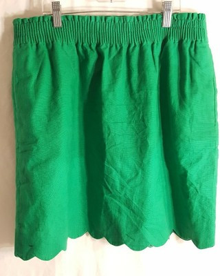 J. by J. Crew Size 12 Scalloped Sidewalk Skirt Green Linen Cotton Blend Lined | eBay AU