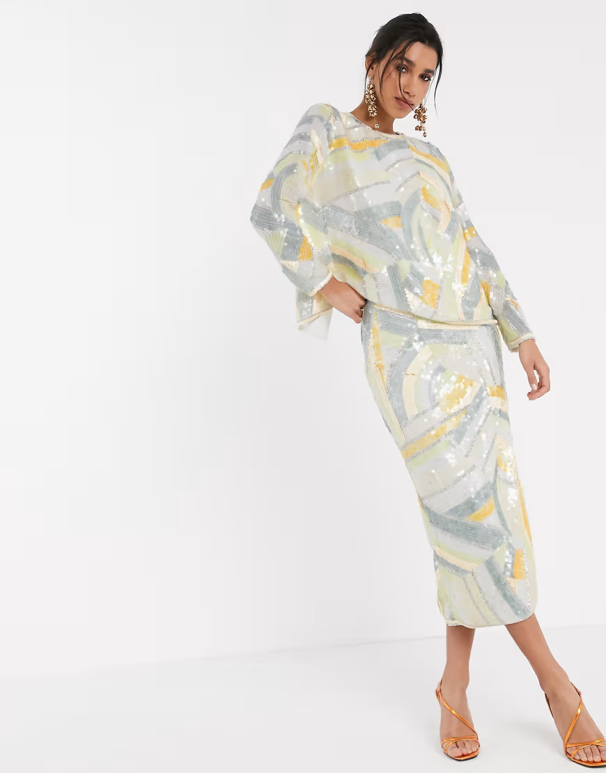ASOS EDITION midi skirt in abstract sequin matching set-Multi | ASOS (Global)