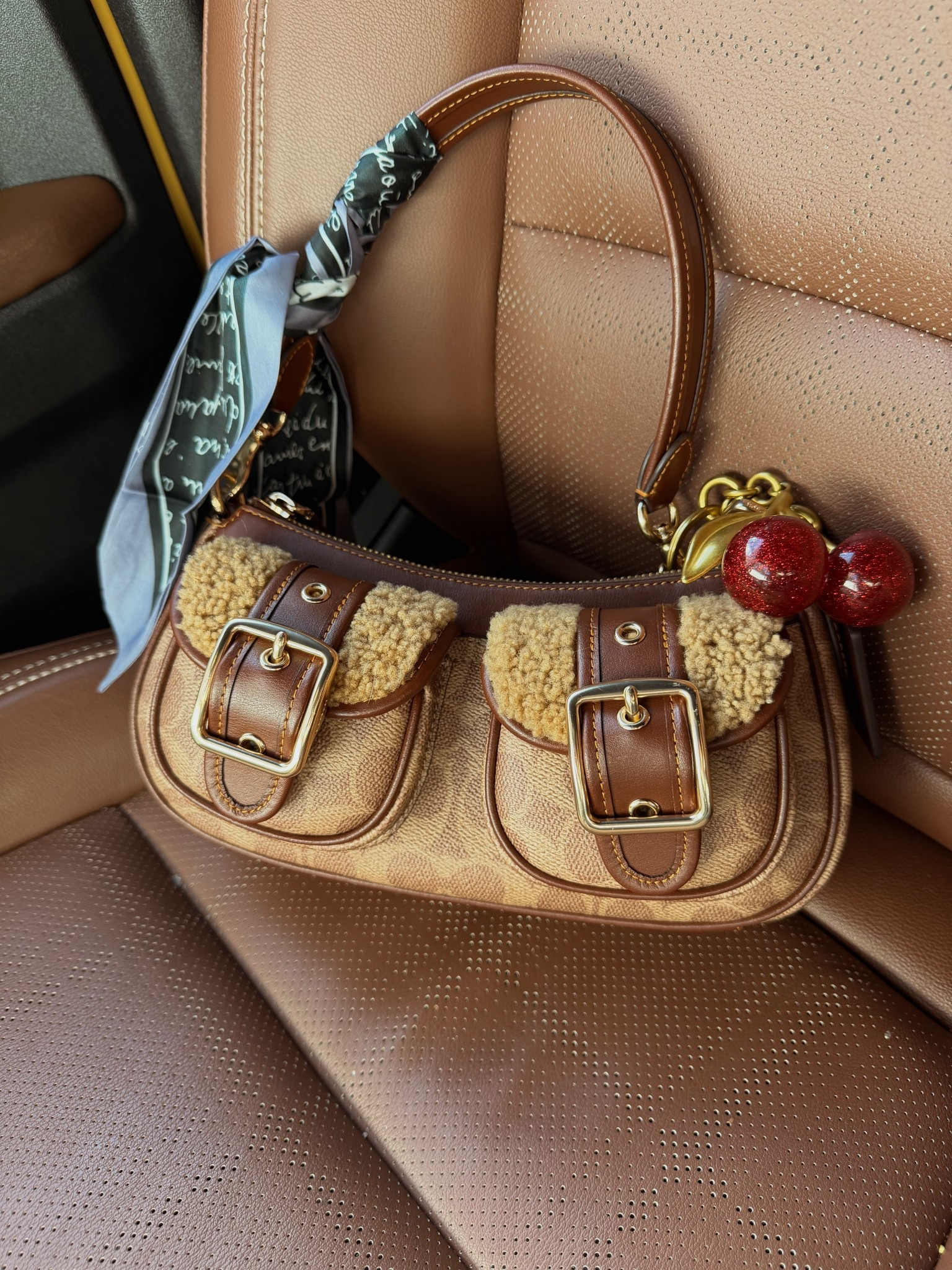 Bag of the day ❄️🍒

Coach signature Ashton with shearling 
