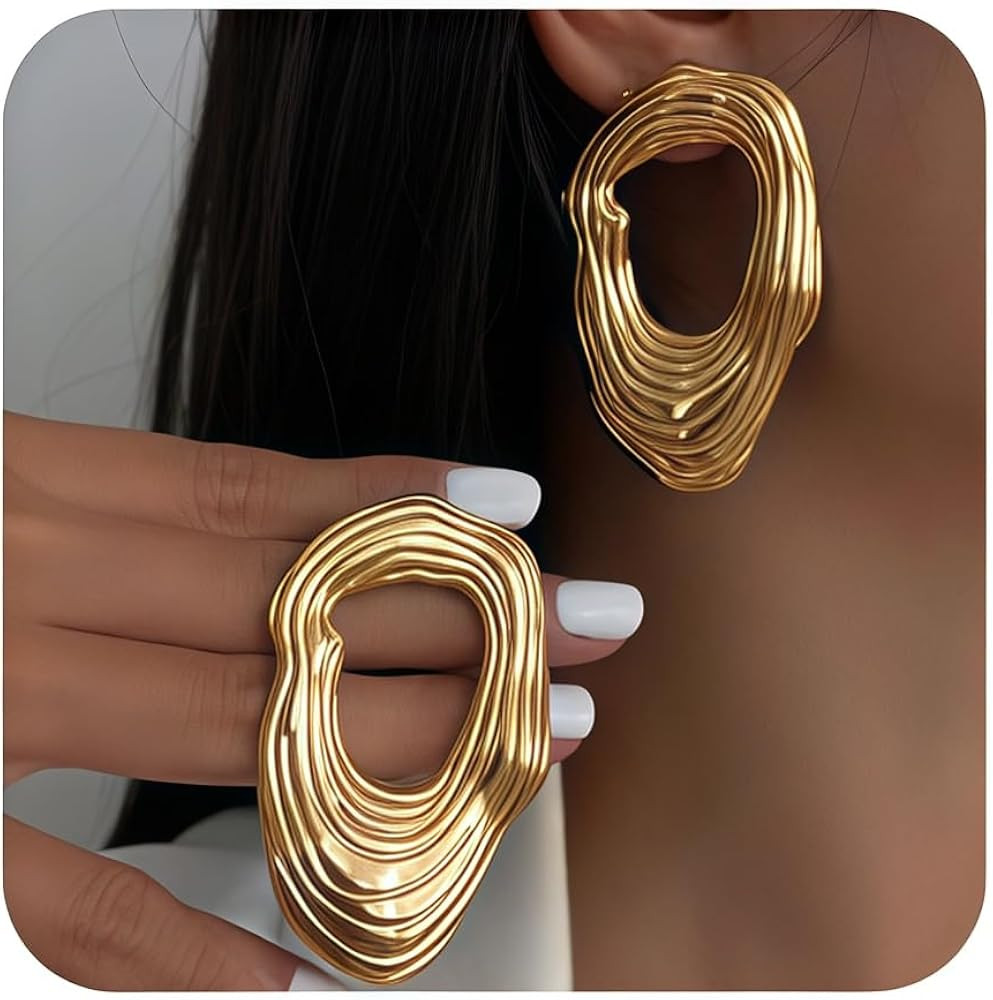 Chunky Statement Hollow Punk Earrings For Women Big Unique Trendy Design Elegant Formal Wedding G... | Amazon (US)