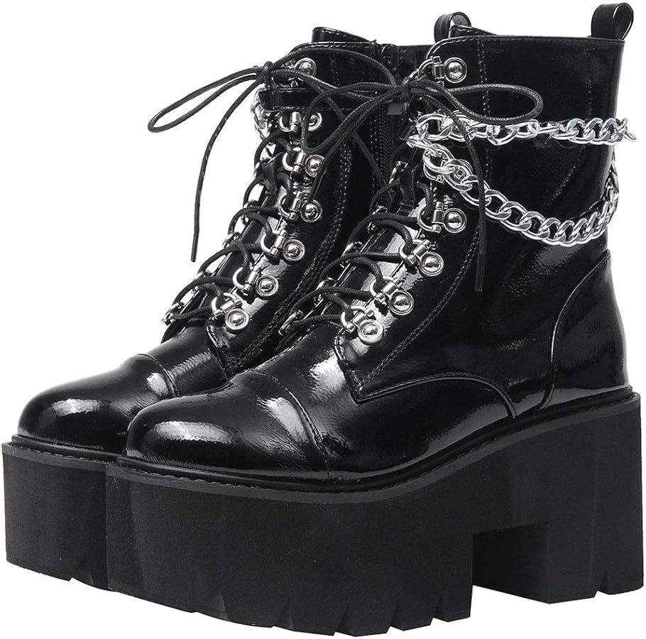 CYNLLIO Fashion Block Heel Platform Combat Ankle Booties Women's Lace up Studded Motorcycle Boots... | Amazon (US)