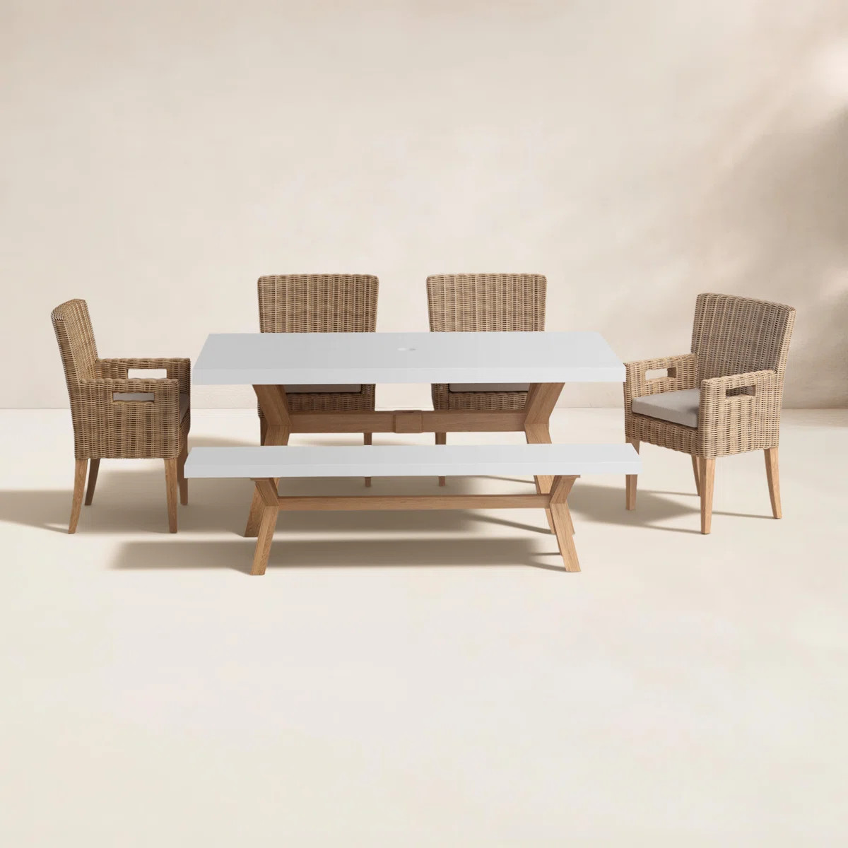 Fleur 6-Person Eucalyptus, HDPE and Wicker Patio Dining Set with Cushions | Wayfair North America