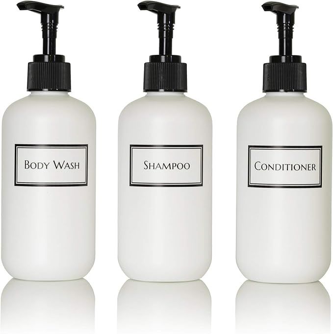 Artanis Home Silkscreened Empty Small Shower Bottle Set for Shampoo, Conditioner, and Body Wash, ... | Amazon (US)