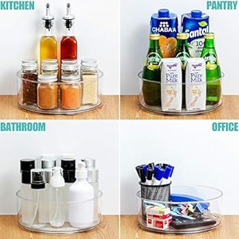 Lazy Susan - 2 Pack Round Plastic Clear Rotating Turntable Organization & Storage Container Bins ... | Amazon (US)