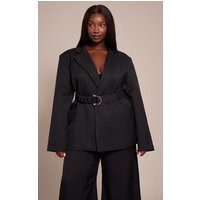 Plus Black Belted Blazer | PrettyLittleThing US
