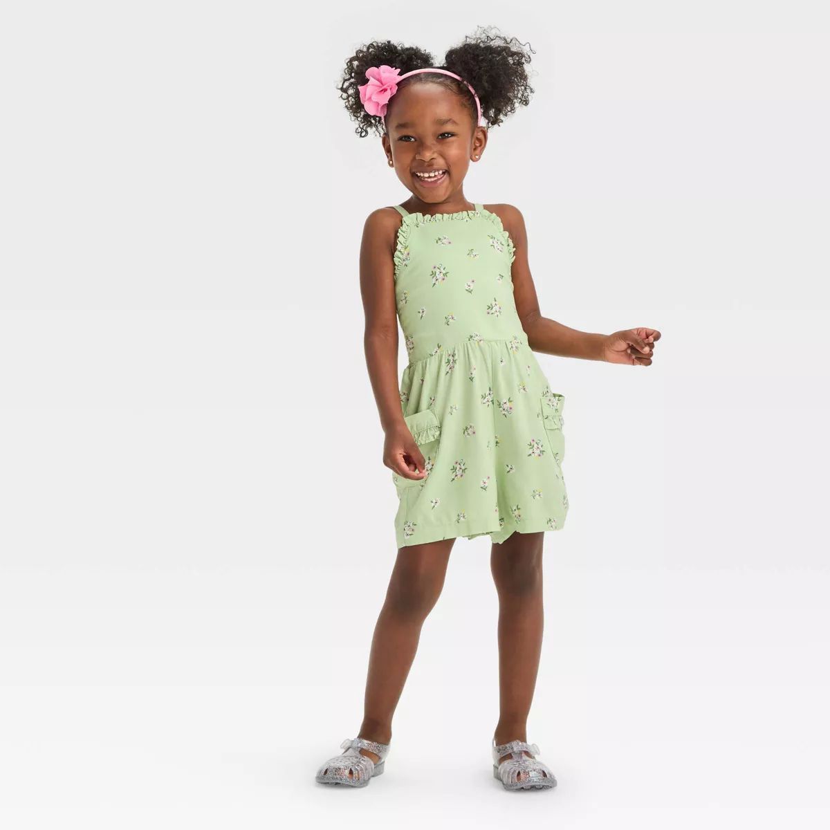 Toddler Girls' Floral Romper - Cat & Jack™ Olive Green | Target