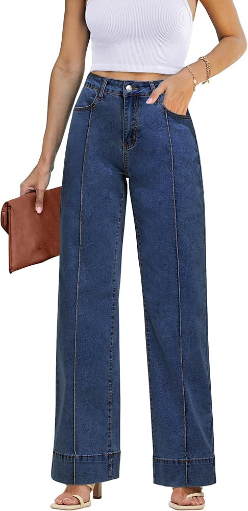 luvamia Wide Leg Jeans for Women Trendy High Waist Straight Leg Baggy Jeans Stretchy Denim Pants ... | Amazon (US)