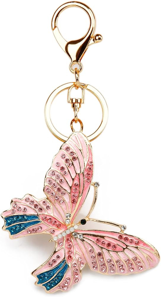 Lucky Butterfly Colorful Opal Rhinestone Plating Women Car/Bag Keychain Purse Charm | Amazon (US)