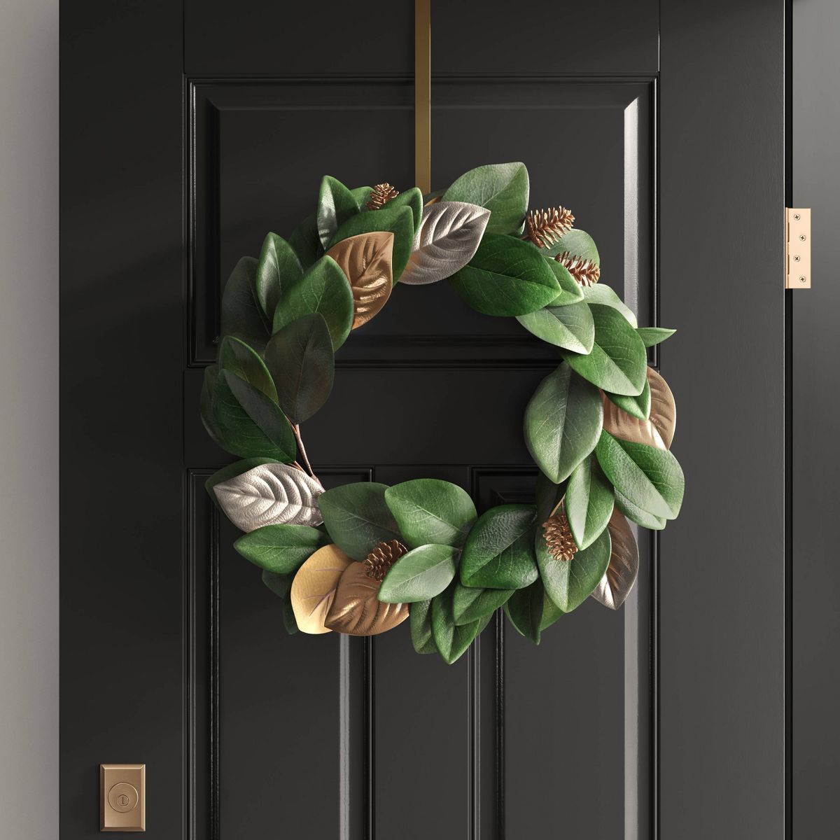 20" Magnolia Leaf with Pinecones Artificial Christmas Wreath Green/Gold - Wondershop™ | Target