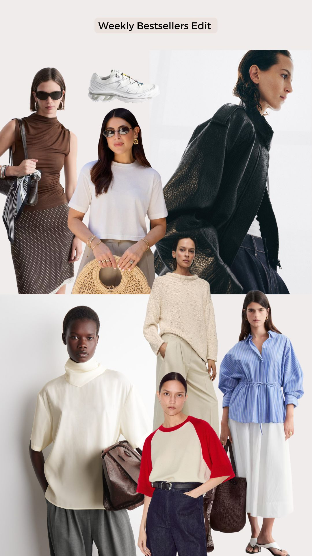 Weekly Bestsellers Edit! 

Neutral Capsule Wardrobe, Blue Striped Shirt Outfit, Brown Sleeveless Top, Black Leather Jacket, Cream Knit Jumper, White Basic T-shirt, Everyday Minimal Style, Smart Casual Outfit Inspo, Summer Style, Spring Style  

 #LTKuk #LTKspring #LTKsummer