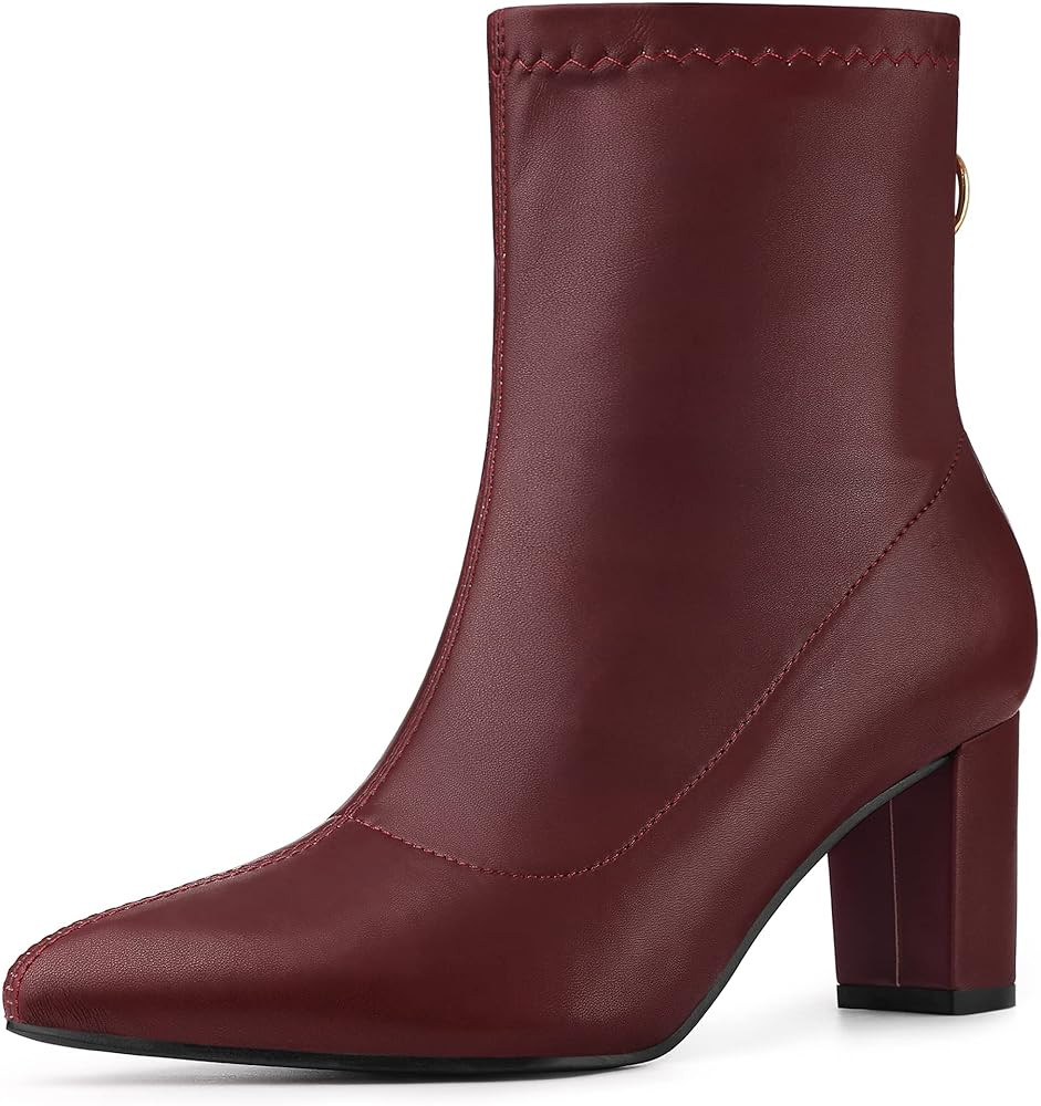 Allegra K Women's Pointy Toe Back Zip Block Heel Ankle Boots | Amazon (US)