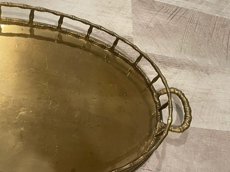 Vintage brass and vanity tray Hollywood regency style with faux bamboo accent. | Etsy (US)