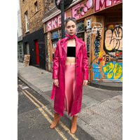 Women Long Coat Glossy Italian Leather in Pink Colour, Only To Order | Etsy (US)