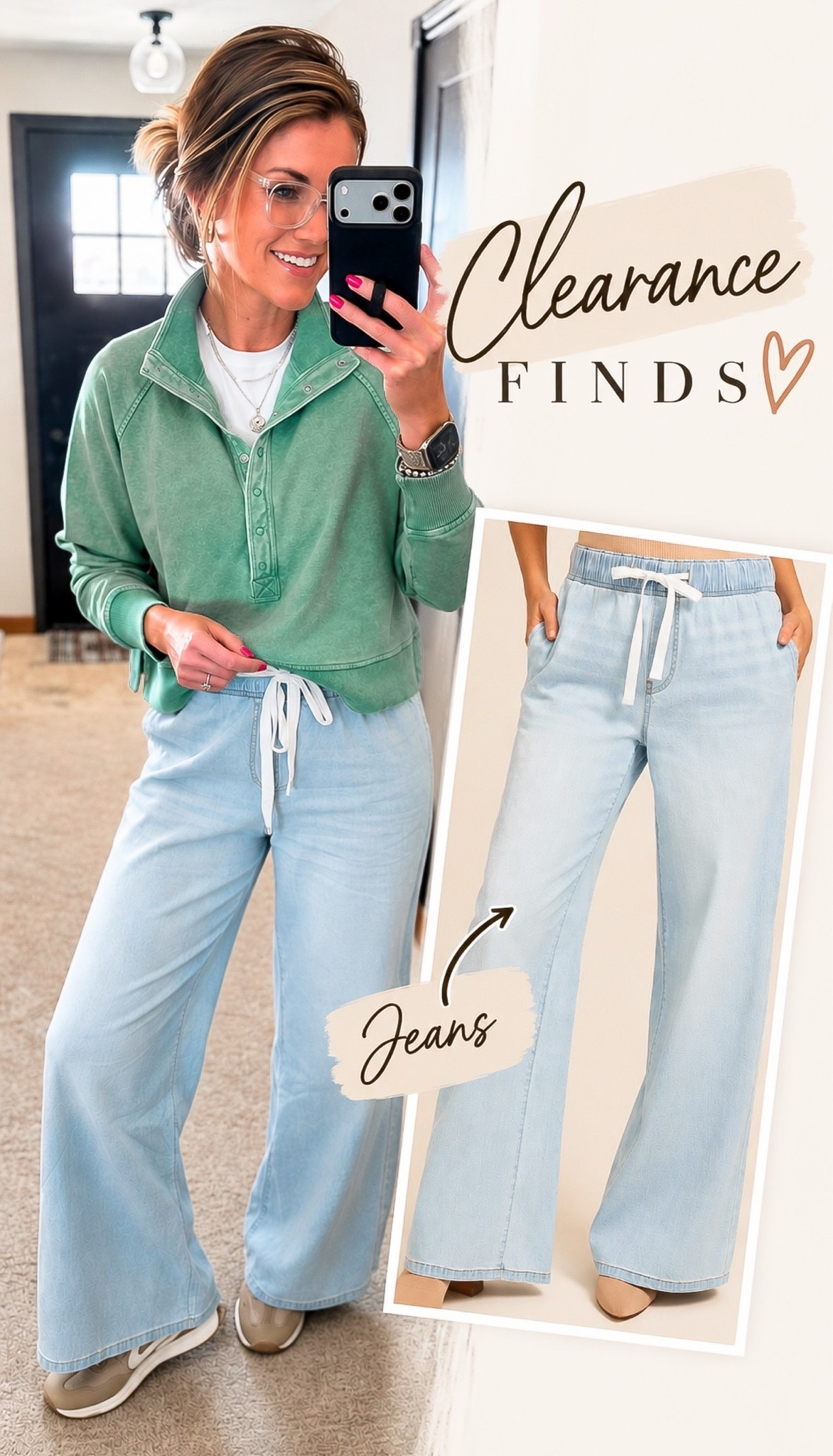 Pull on jeans now clearance priced. Sweatshirt sold out, linked similar. 

Pants/ medium regular length 

#LTKSeasonal #LTKmomlife