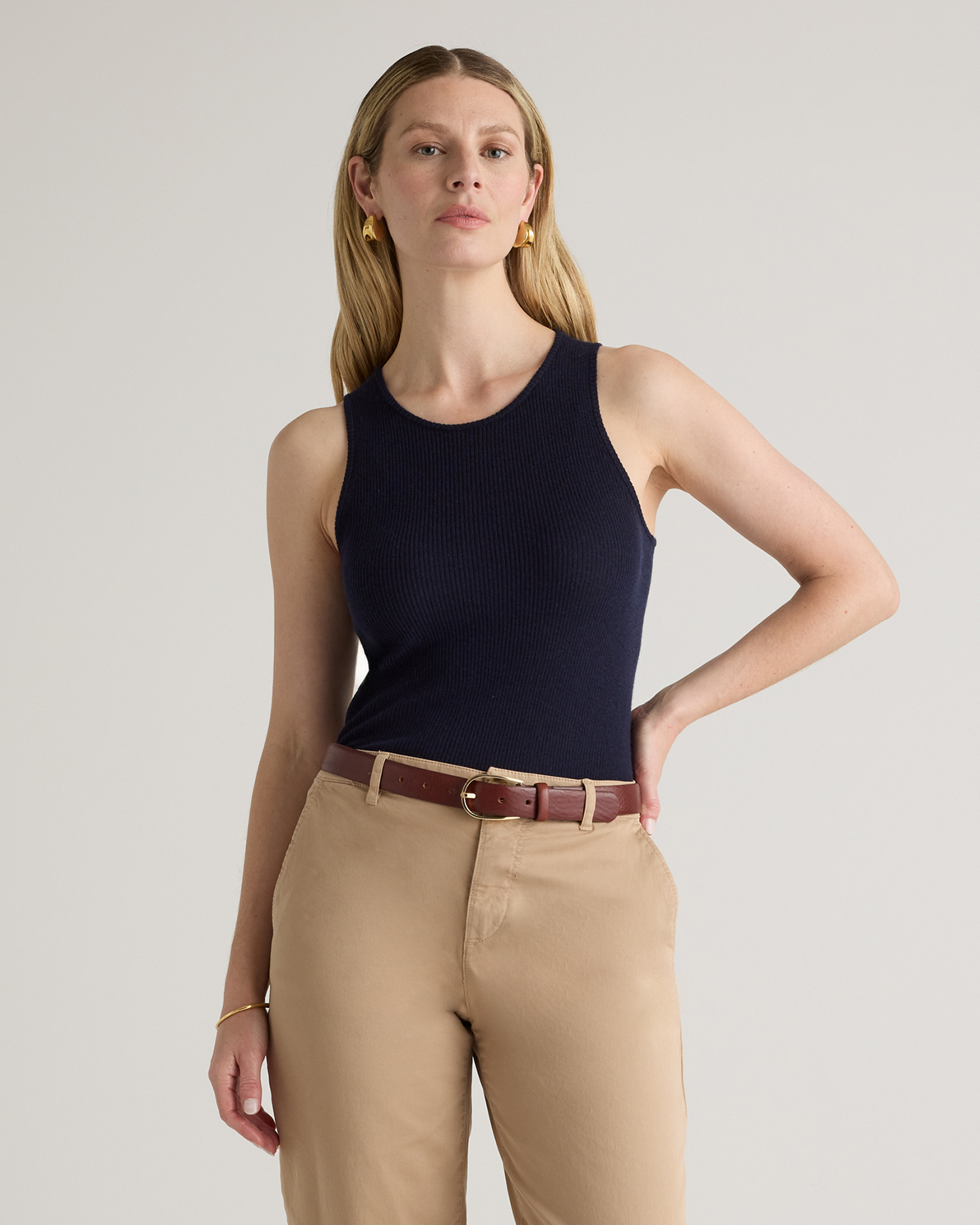 Quince | Women's Featherweight Cashmere Ribbed Tank Top in Deep Navy, Size Small | Quince