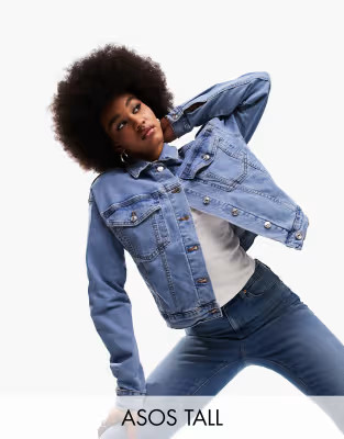 ASOS DESIGN Tall western denim jacket in midwash blue | ASOS (Global)