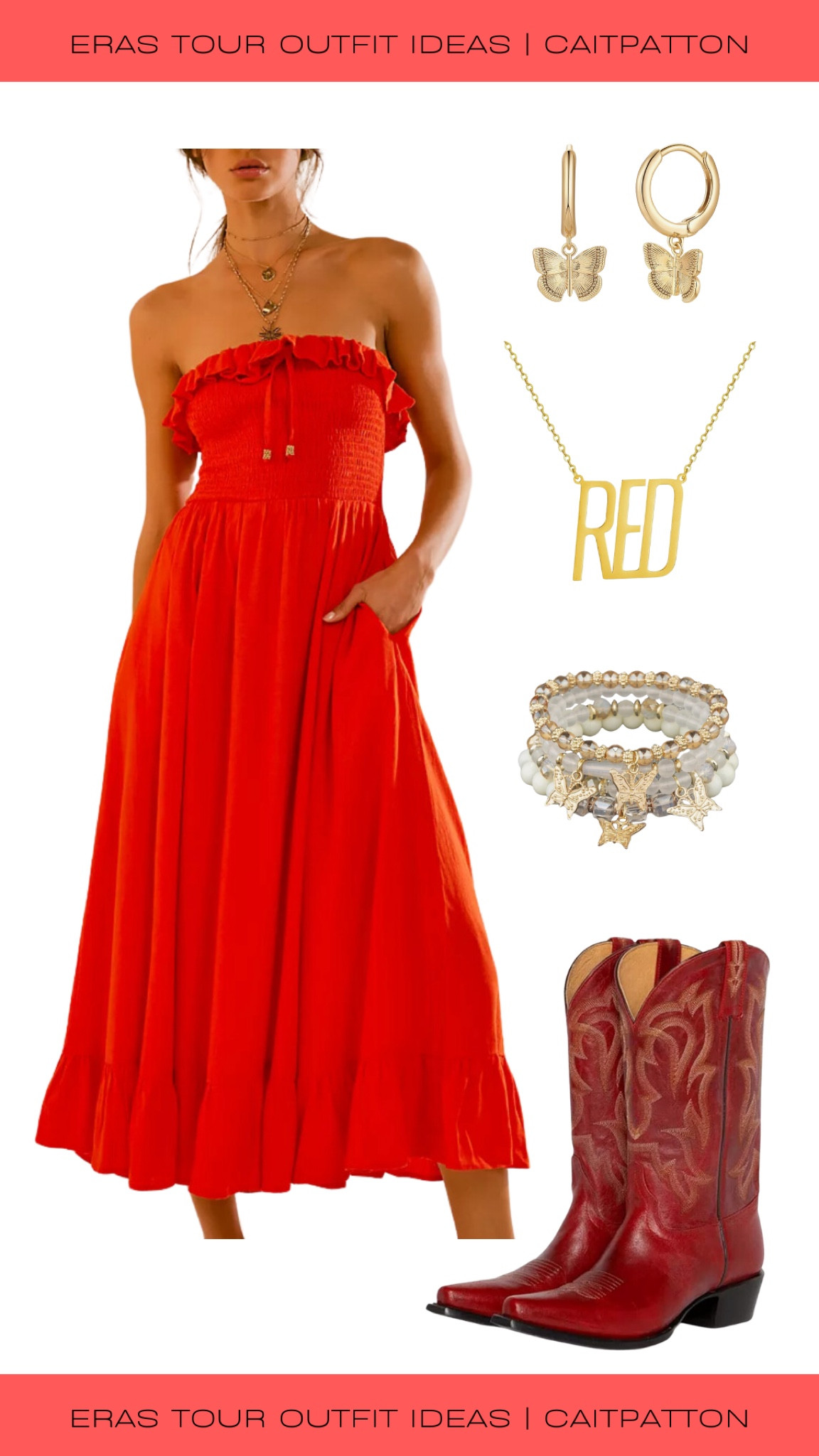 Let's not forget Red is a country album! Cute country inspired Red eras tour outfit idea!

Red maxi dress, red comfy dress, red smocked dress, red cowboy boots, red cowgirl boots, beaded bracelets, red necklace, butterfly earrings, red era outfit ideas, red outfit ideas, red taylor swift, red Taylor swift outfit idea, red taylor’s version, red eras outfit, red eras tour outfit, eras tour outfit ideas, eras tour outfits, eras outfit idea, taylor swift eras tour, taylor swift red eras tour, eras tour outfit inspo

#LTKshoecrush #LTKfindsunder50 #LTKfindsunder100