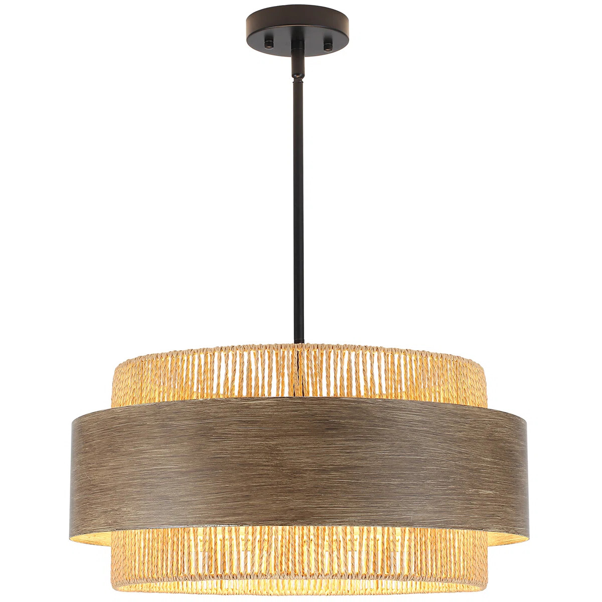 20 Inches Drum Chandelier With Metal And Rattan Shade, 5-lights Farmhouse Drum Pendant Light Larg... | Wayfair North America