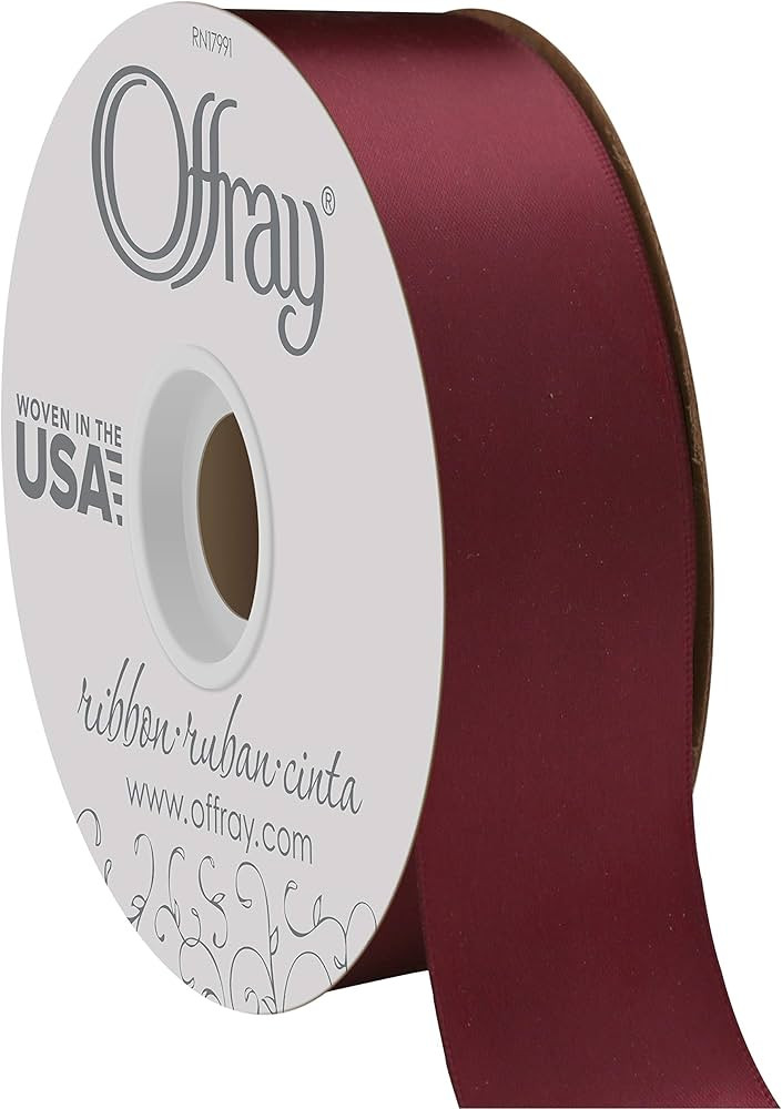 Offray Berwick 1.5" Wide Double Face Satin Ribbon, Burgundy Red, 50 Yds | Amazon (US)