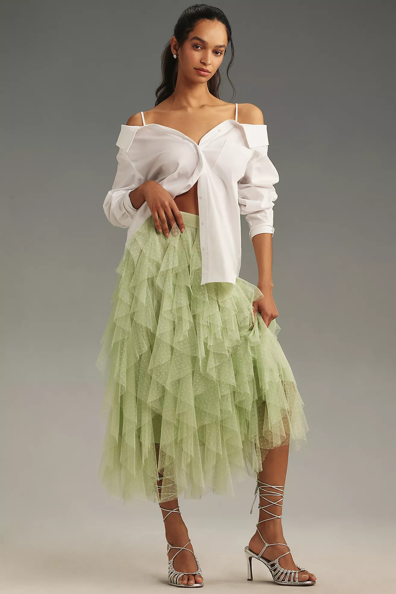 The Chéri Ruffled Tulle Midi Skirt by Anthropologie | Anthropologie (US)