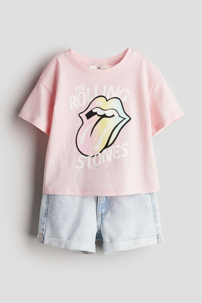 2-piece Printed Set - Regular waist - Short sleeve - Light pink/The Rolling Stones - Kids | H&M U... | H&M (US + CA)