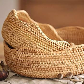 YANGQIHOME Rattan Round Fruit Baskets, Wicker Storage Bowls, Natural Woven Serving Basket Bowls, ... | Amazon (US)
