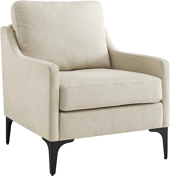 Modway Corland Upholstered Fabric and Metal Armchair in Beige | Amazon (US)