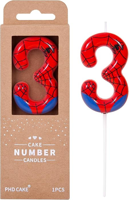 PHD CAKE 2.76 Inch Number 3 Spider Birthday Candles, Spider Cartoon Themed Number Candles, Cake Number Candles, Party Celebration | Amazon (US)